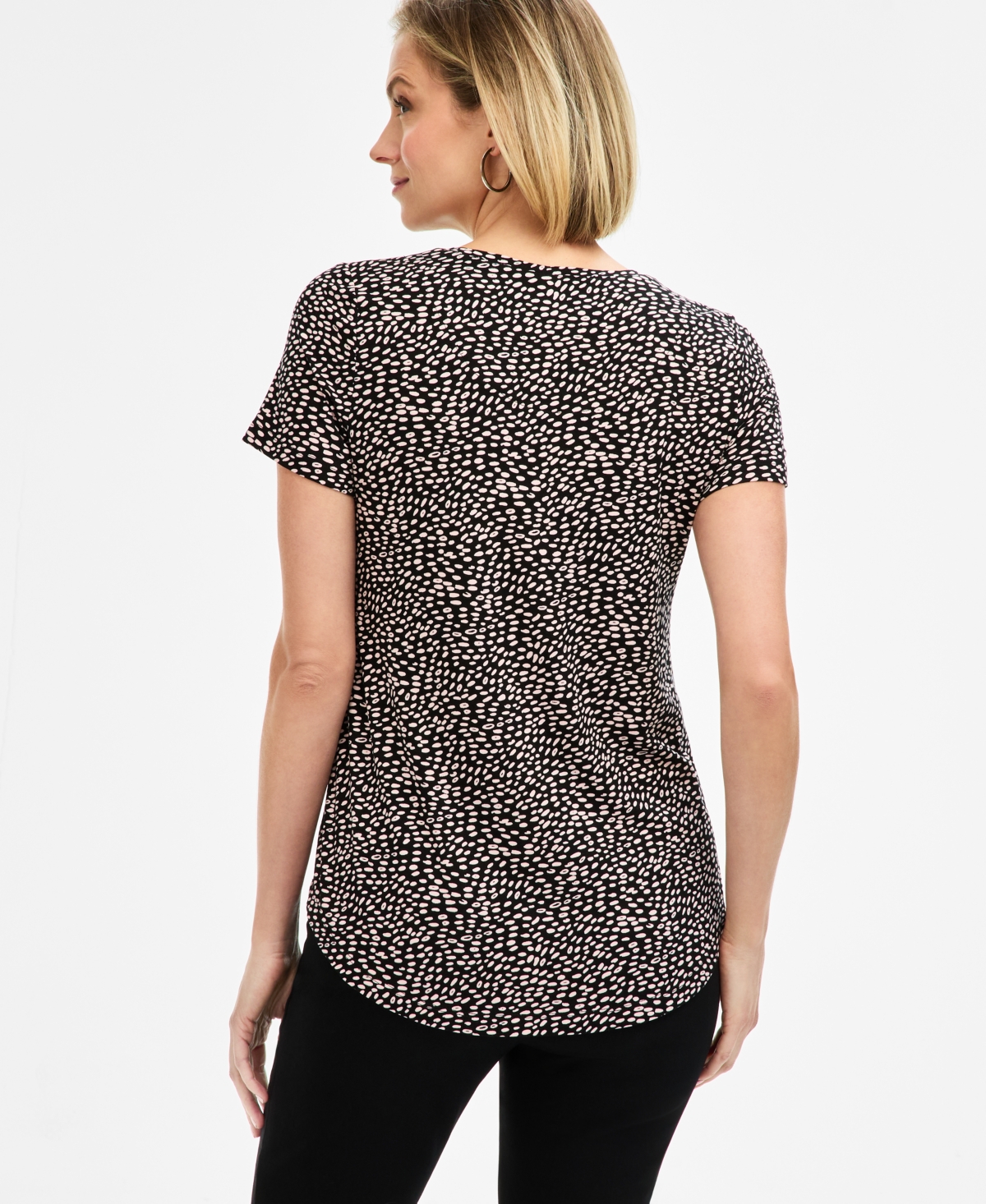 Jm Collection Women's Printed Scoop-Neck Short Sleeve Top, Macy's Exclusive
