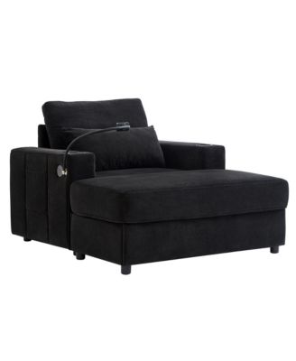 Modern Armchair Chaise Lounge Sofa with Ottoman, USB Ports & Cup Holders - Black