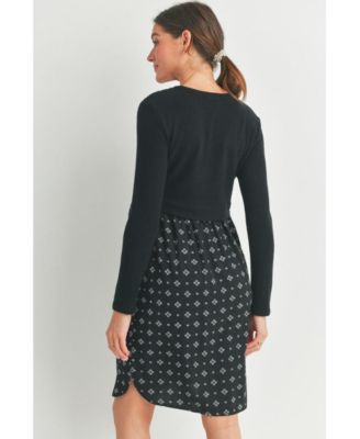 Women's Long Sleeve Empire Waist Maternity Nursing Dress