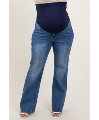 Maternity Blue Raw Cut Hem Flare Leg Leg Jeans
