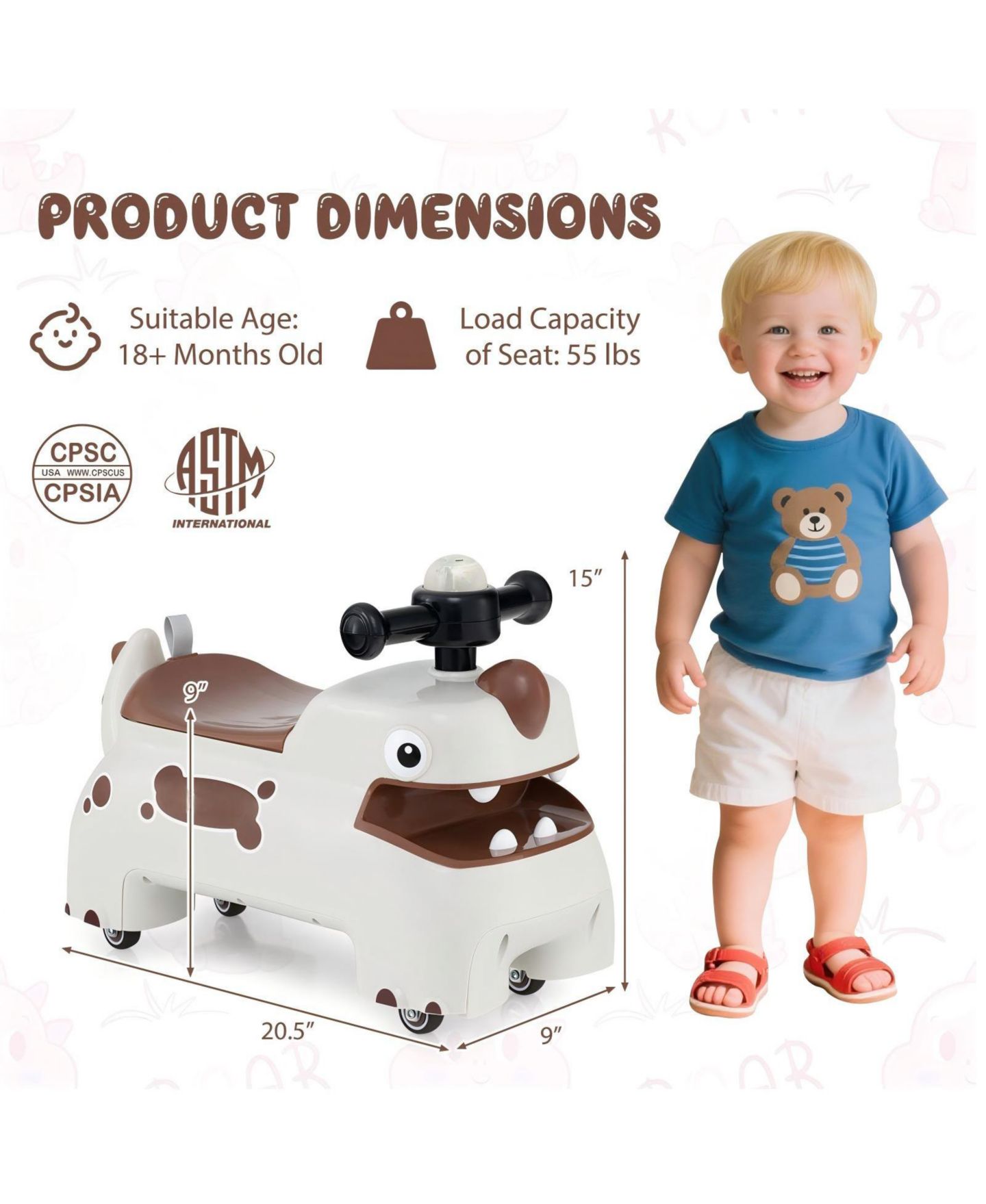 Детская игрушка HONGGE Ride-On Toy Car with LED Headlights, Sounds and Under-Seat Storage, Ages 18 Months+, цвет: Белый — фото 4
