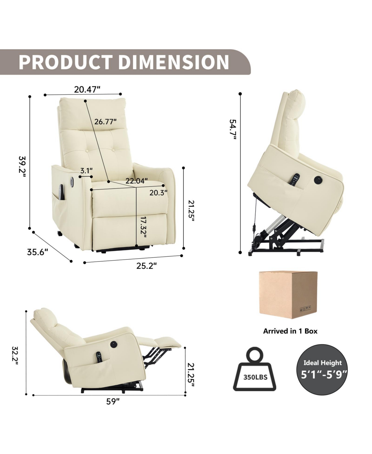 Sumyeg Power Lift Recliner Chair with Massage Heavy Duty Motion Mechanism and One Usb for Charging