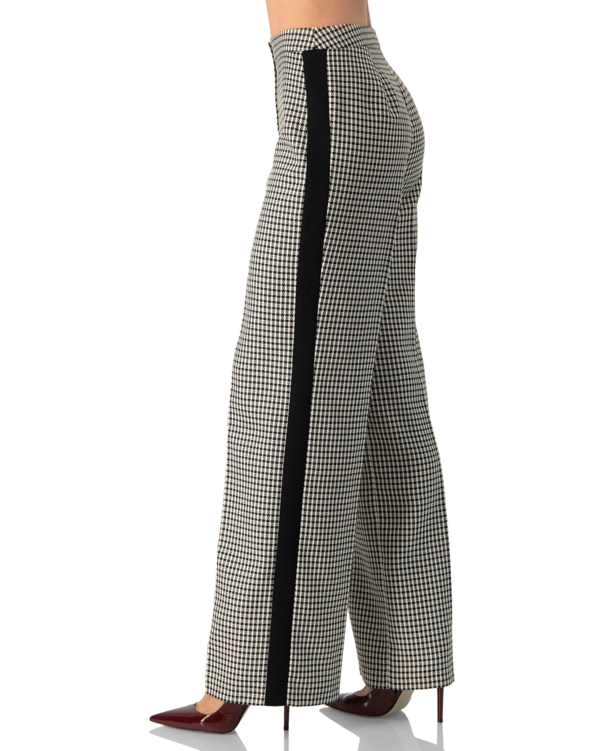 Ivonne Women's Checkered Wide-Leg Trousers With Side Stripe