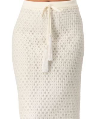 Women's Knit Midi Skirt with Tassel Tie Waist