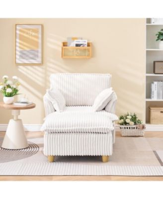 Corduroy Sofa with Ottoman & Pillows - Living Room/Balcony/Study