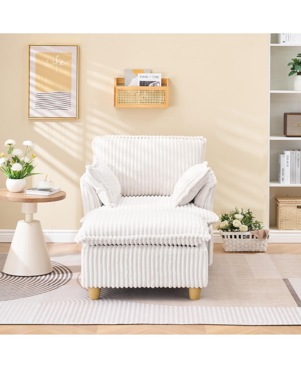 Streamdale Furniture Corduroy Sofa with Ottoman & Pillows - Living Room/Balcony/Study