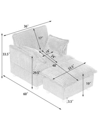 Corduroy Sofa with Ottoman & Pillows - Living Room/Balcony/Study