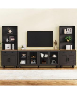 Streamdale Farmhouse TV Stand with Gourd-Shaped Legs & Bookshelves, White