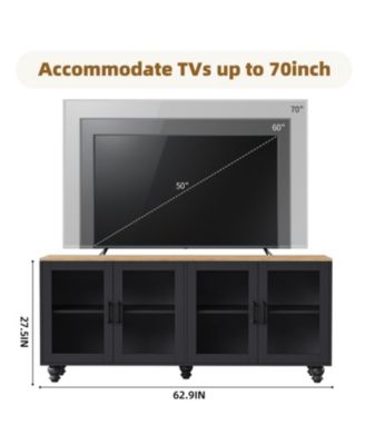 Streamdale Farmhouse TV Stand with Gourd-Shaped Legs & Bookshelves, White