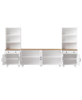 Streamdale Farmhouse TV Stand with Gourd-Shaped Legs & Bookshelves, White