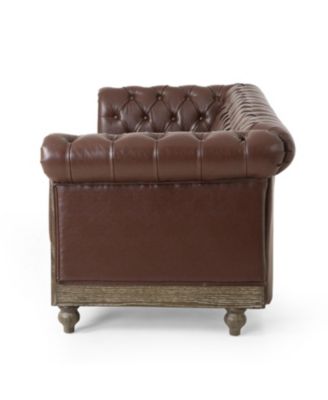 Comfy 3-Seat Sofa with Wooden Legs Retro Style for Living Room and Study