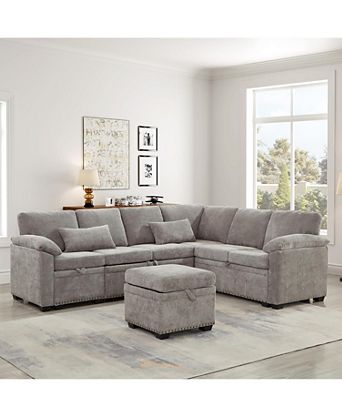 97" L-Shaped Sectional Sofa with Ottoman