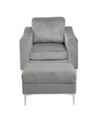 Convertible Corduroy Sectional Sofa with Ottoman - Gray