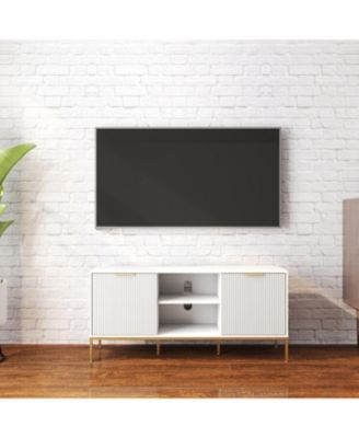 Wave-Door TV Stand with Open & Adjustable Shelves