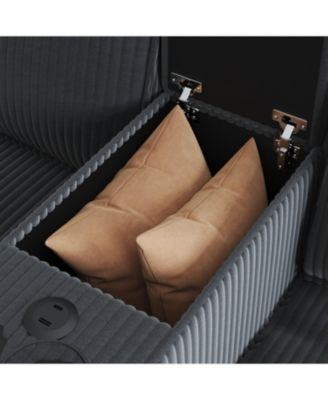 L-Shaped Corduroy Sofa w/ Storage USB & Console
