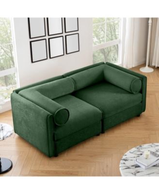 Green Chenille 2-Seater Sofa with Storage