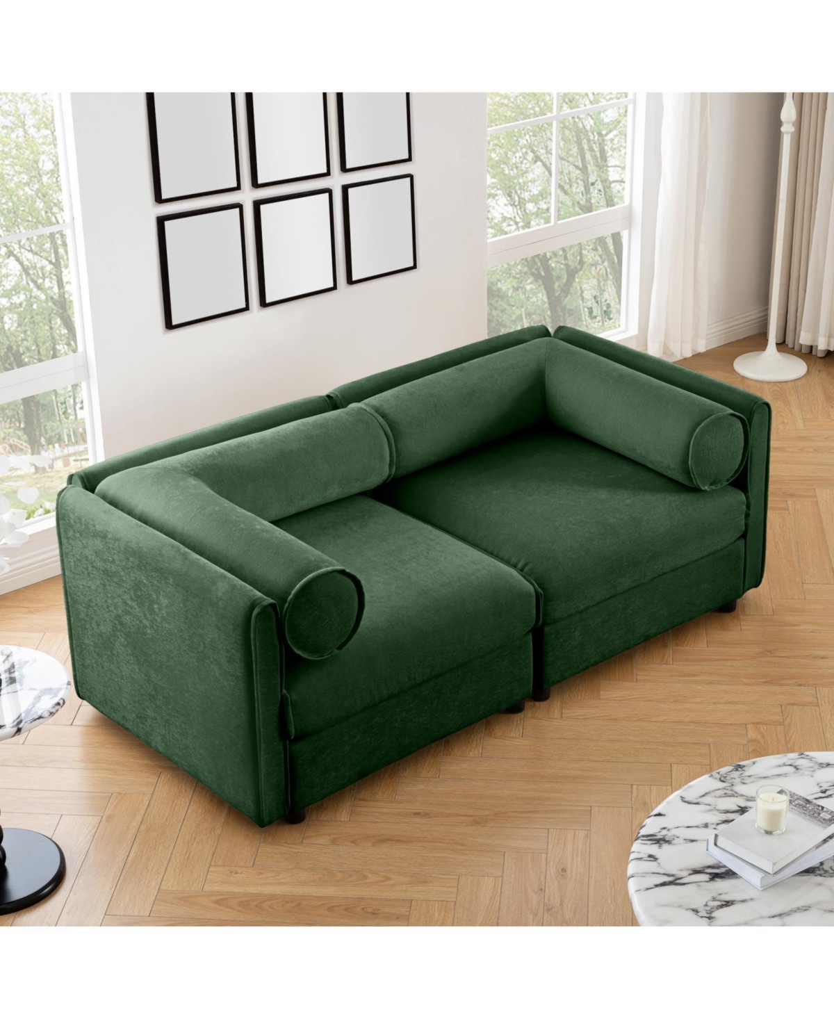 Streamdale Furniture Green Chenille 2-Seater Sofa with Storage