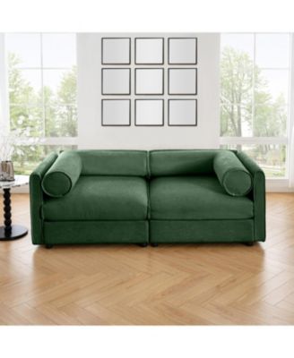 Green Chenille 2-Seater Sofa with Storage