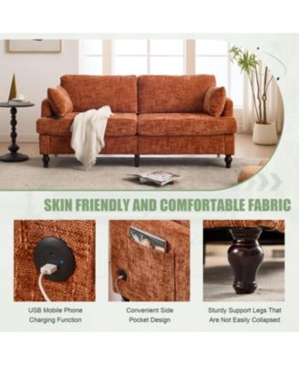 Streamdale Modern Chenille 2-Seater Sofa w/ LED, USB & Storage