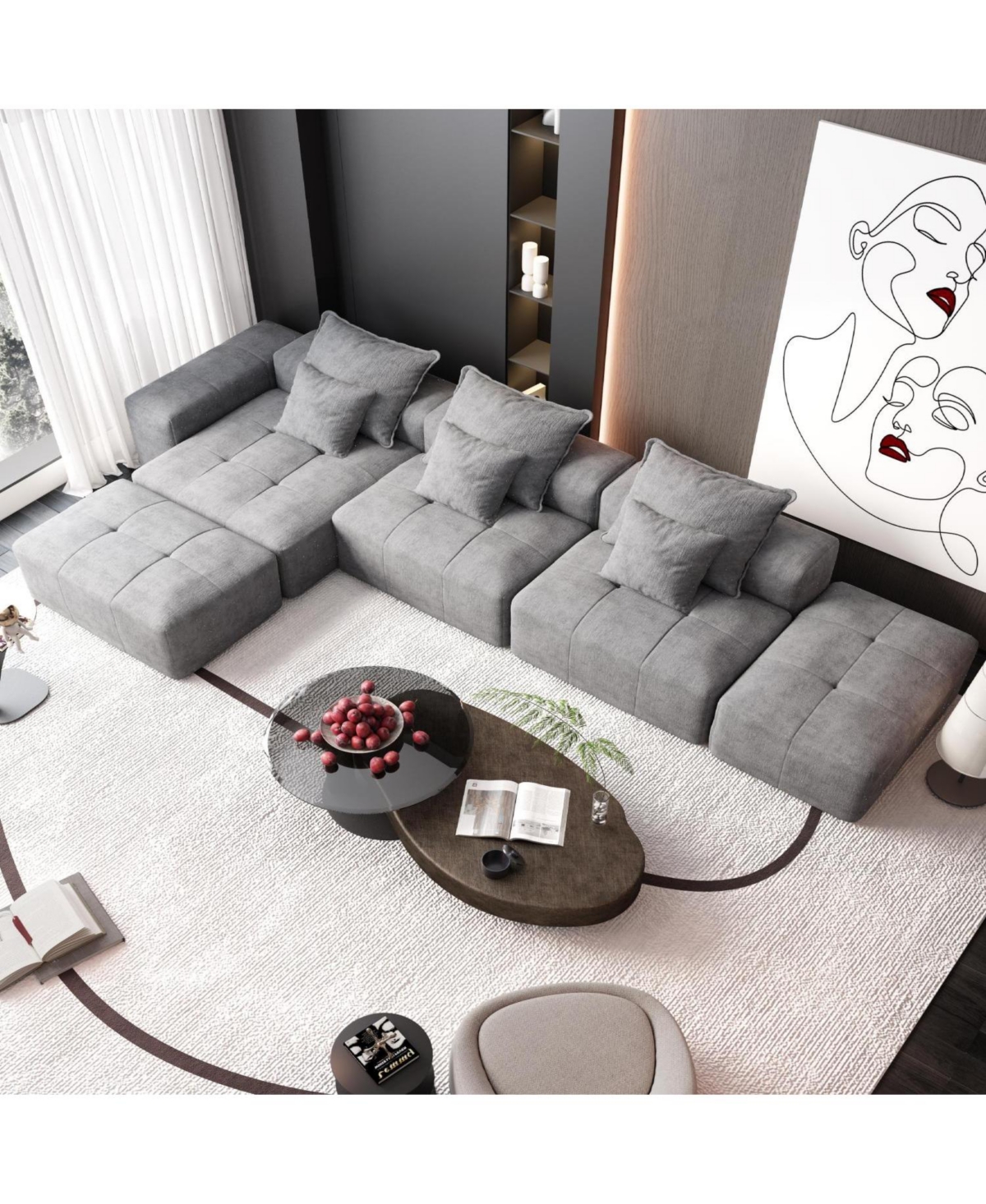 Streamdale Furniture Modern Chenille Sectional Sofa with Pillows