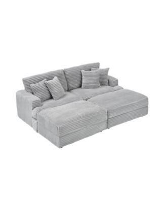 + Sofa + Grey Corduroy + Storage Legs & 4 Pillows