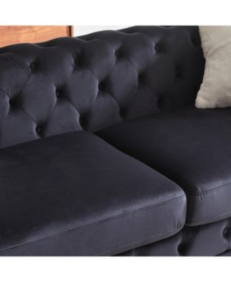 Streamdale Deluxe Velvet Chesterfield Sofa with Tufted Buttons, 2 Pillows