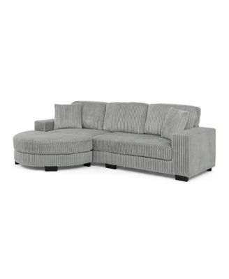 Corduroy Tufted Sleeper Sectional Sofa, L-Shaped, Gray