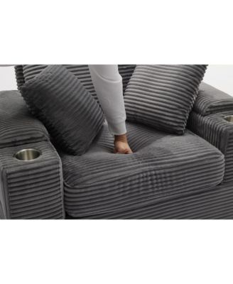 Streamdale Corduroy Chaise Lounge Sofa w/ Ottoman, Storage & Cupholders