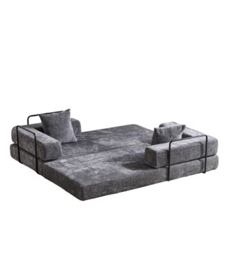 Convertible Floor Sofa Bed with Pillow & Armrest - Dark Grey