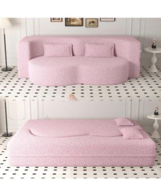 Streamdale Pink Teddy Fabric Convertible Floor Sofa Bed