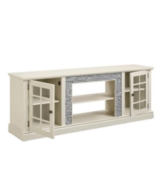 70" Modern TV Stand, Faux Stone Media Console, White
