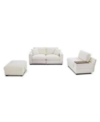 Oversized L-Shaped Sectional Sofa with Drop Down Table & Storage Ottoman
