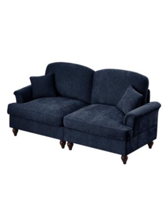 Blue Chenille Mid-Century Two-Seater Sofa