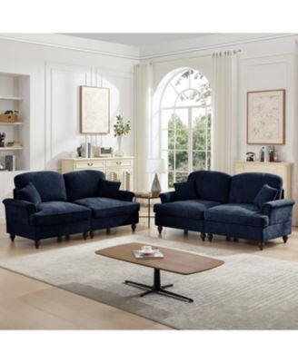 Blue Modular Sofa Set with Flared Arms & Removable Skirts