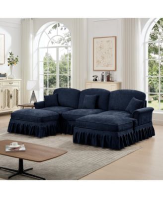 Streamdale Comfy Modular U-Shape Chenille Sectional Sofa with Ottomans - Blue