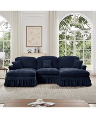 Streamdale Comfy Modular U-Shape Chenille Sectional Sofa with Ottomans - Blue