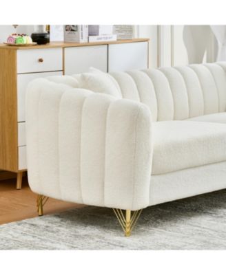 63" Chenille Loveseat Sofa - Modern Tufted Couch with Gold Legs