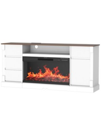  Modern Glass TV Stand w/ Fireplace, LED, Storage for 80" TVs