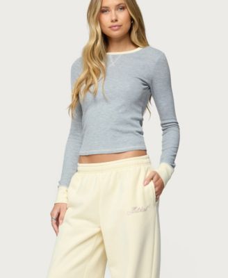 Women's Rora Contrast Long Sleeve Waffle Top
