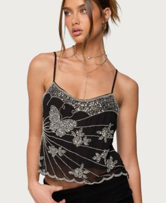 Women's Opal Bead & Sequin Chiffon Tank Top