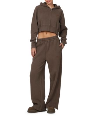 Women's Ribbed Emblem Crop Zip Hoodie