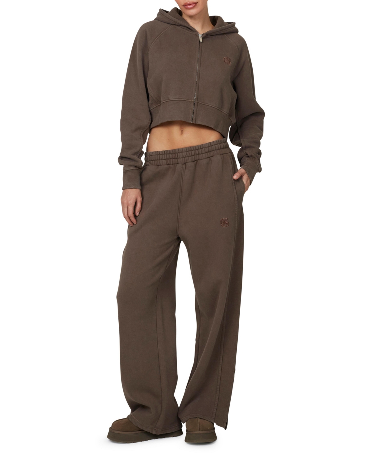 Good For Nothing Women's Ribbed Emblem Crop Zip Hoodie