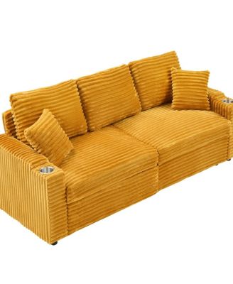 80" Pull-Out Corduroy Sleeper Sofa Bed with Cup Holders & Pillows for Living Room or Apartment