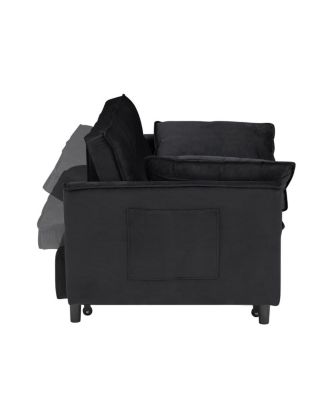 55 Inch Pull Out Sleeper Loveseat Sofa Bed, Convertible Velvet Couch with Pillows and Side Storage Pockets