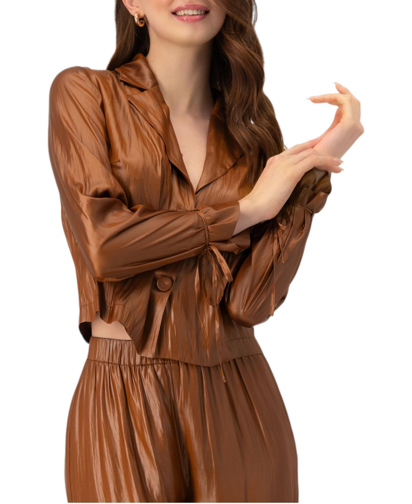 Женская рубашка Ivonne Two Button with Sleeve Ties, цвет: Коричневый — фото 1