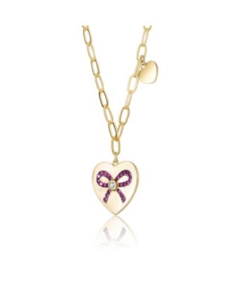 Teens Sterling Silver Charming CZ Bow-Tie heart Chain Necklace