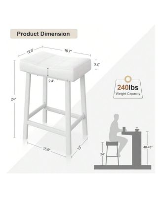 2-Piece Counter Height Bar Stool Set with Bonded Leather Upholstery for Kitchen Island or Dining Room