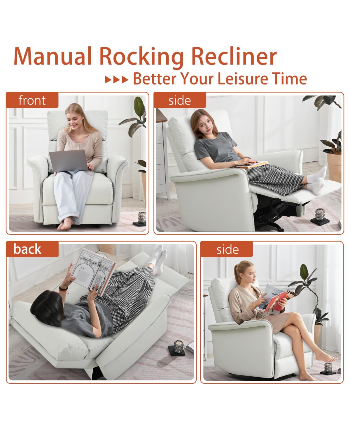 Streamdale Furniture Pu Leather Rocking Recliner Chair - Light Gray