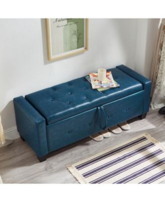 48" Storage Ottoman Bench - Tufted Faux Leather PU Blue