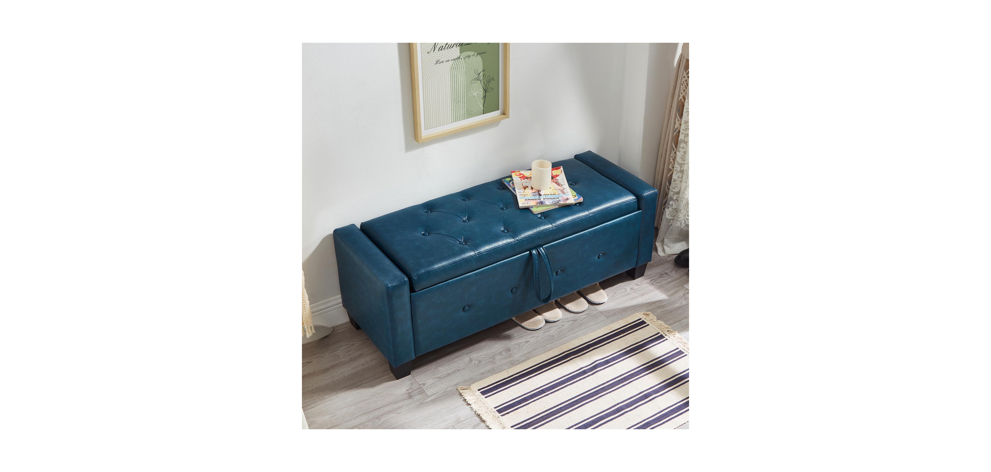 Streamdale Furniture 48" Storage Ottoman Bench - Tufted Faux Leather Pu Blue